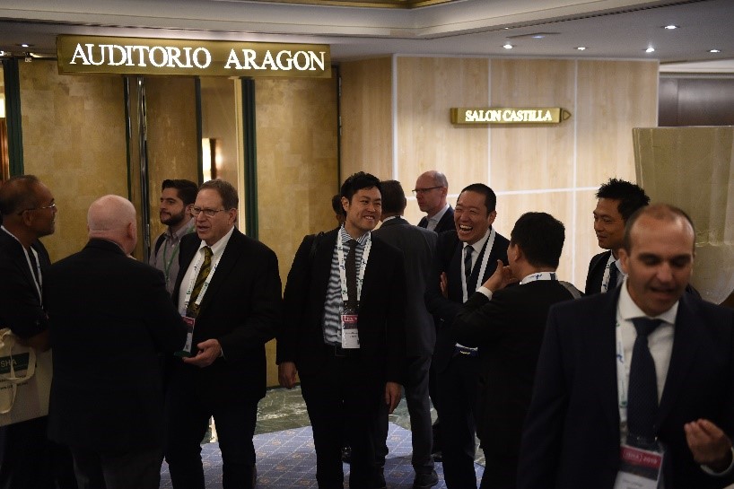 Delegates enjoy chatting outside the session rooms at the 2019 Annual Scientific Meeting of ISHA - The Hip Preservation Society in Madrid, Spain